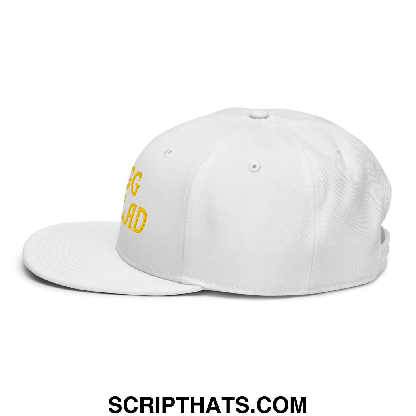 Egg Salad Embroidered Flat Brim Bill Snapback Hat White