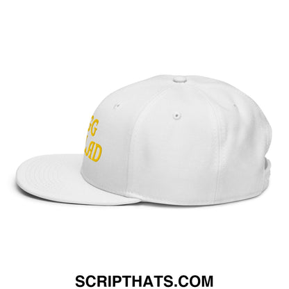 Egg Salad Embroidered Flat Brim Bill Snapback Hat White