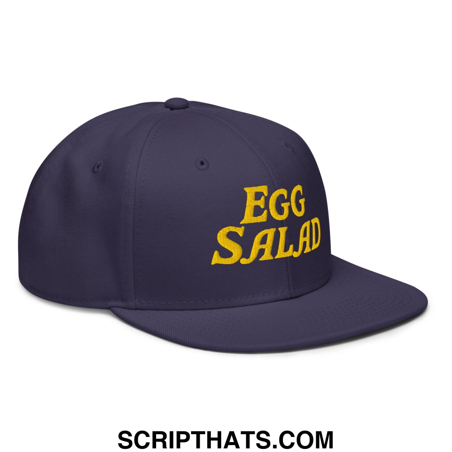 Egg Salad Embroidered Flat Brim Bill Snapback Hat Navy blue