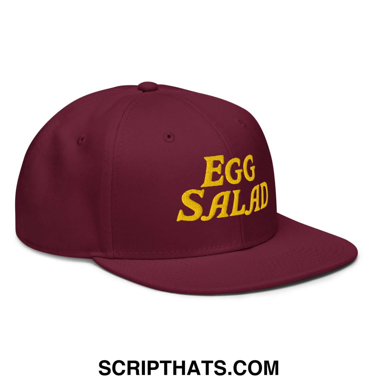 Egg Salad Embroidered Flat Brim Bill Snapback Hat Burgundy maroon