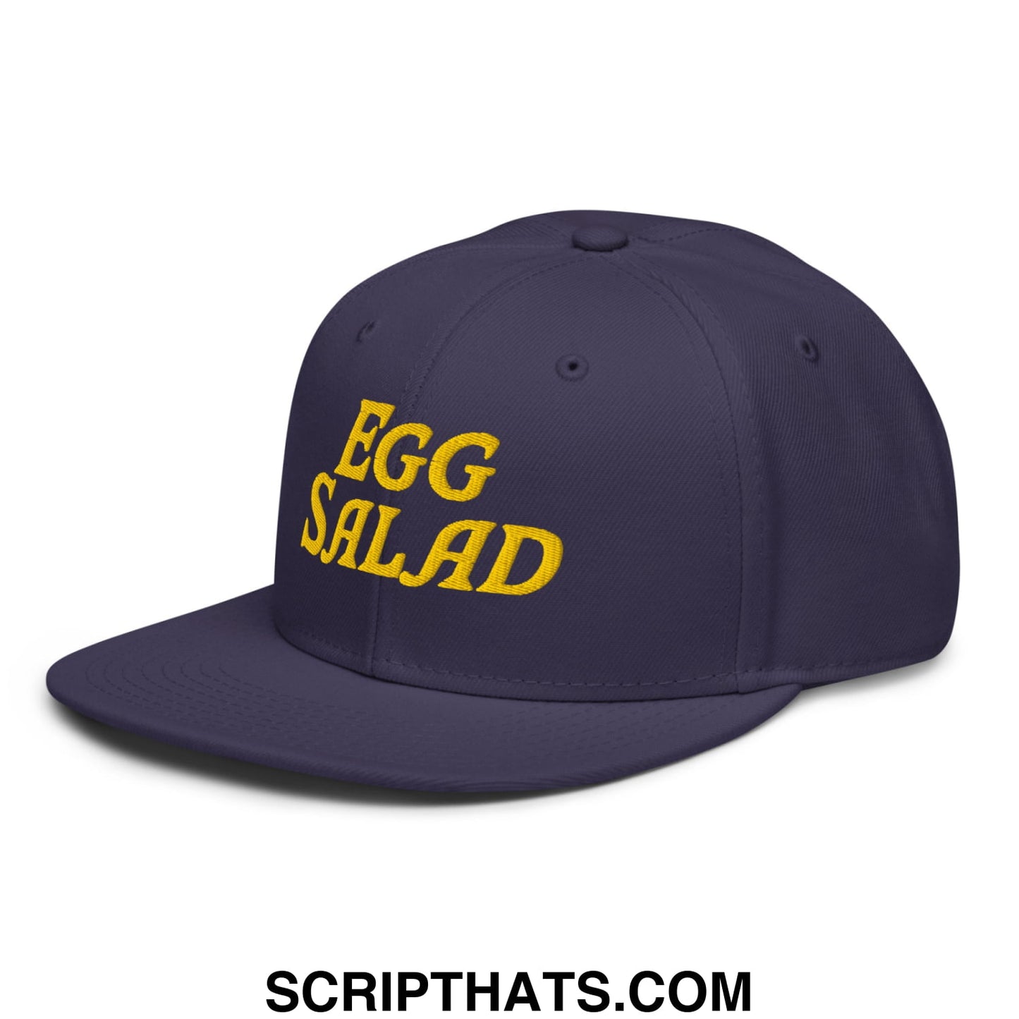 Egg Salad Embroidered Flat Brim Bill Snapback Hat Navy blue