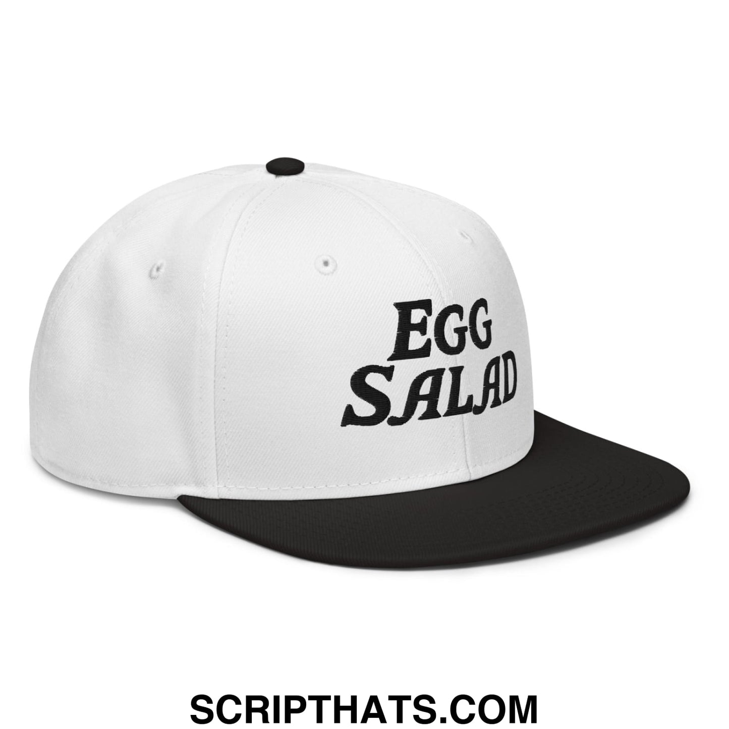 Egg Salad Embroidered Flat Brim Bill Snapback Hat Black White White
