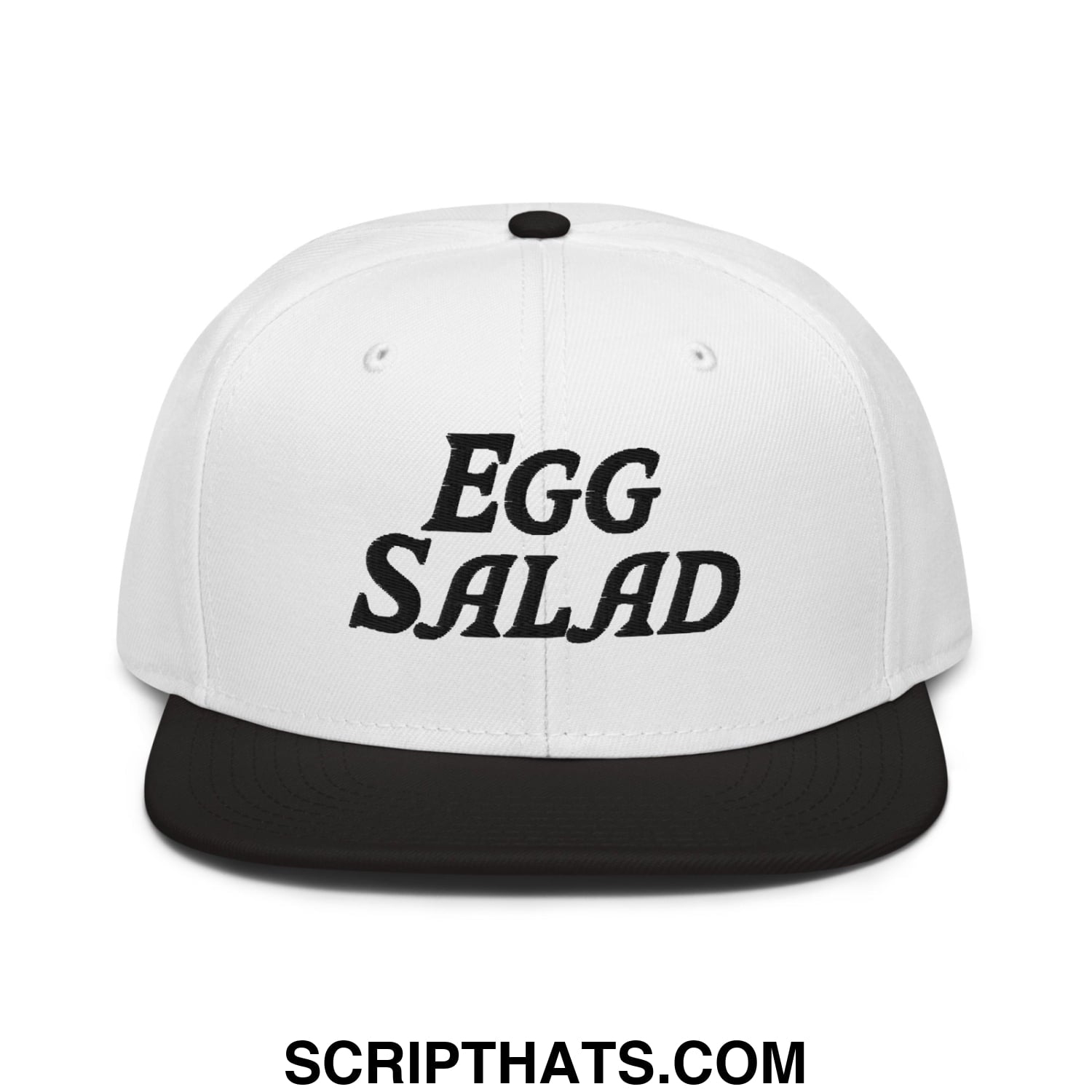 Egg Salad Embroidered Flat Brim Bill Snapback Hat Black White White
