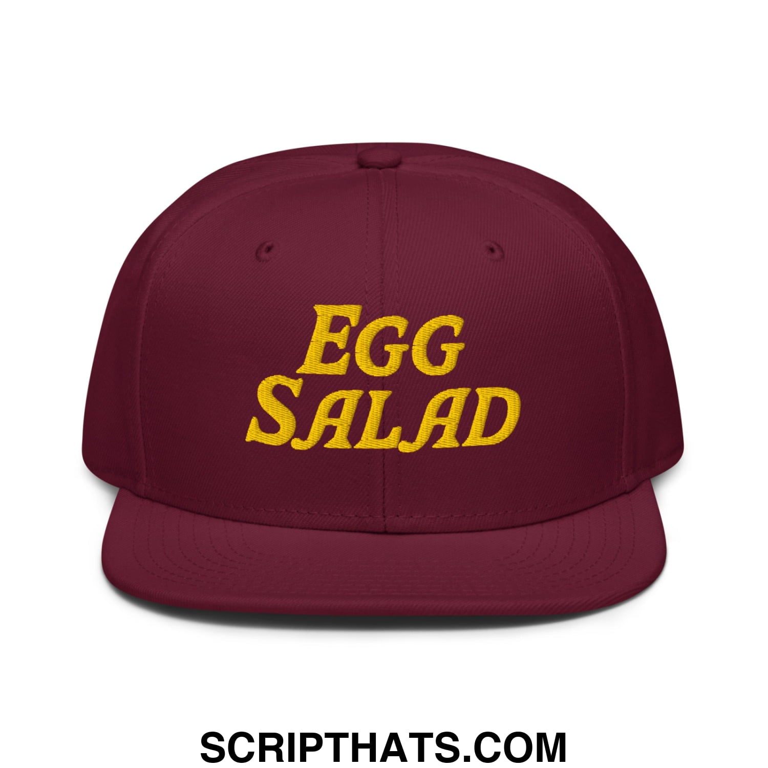 Egg Salad Embroidered Flat Brim Bill Snapback Hat Burgundy maroon