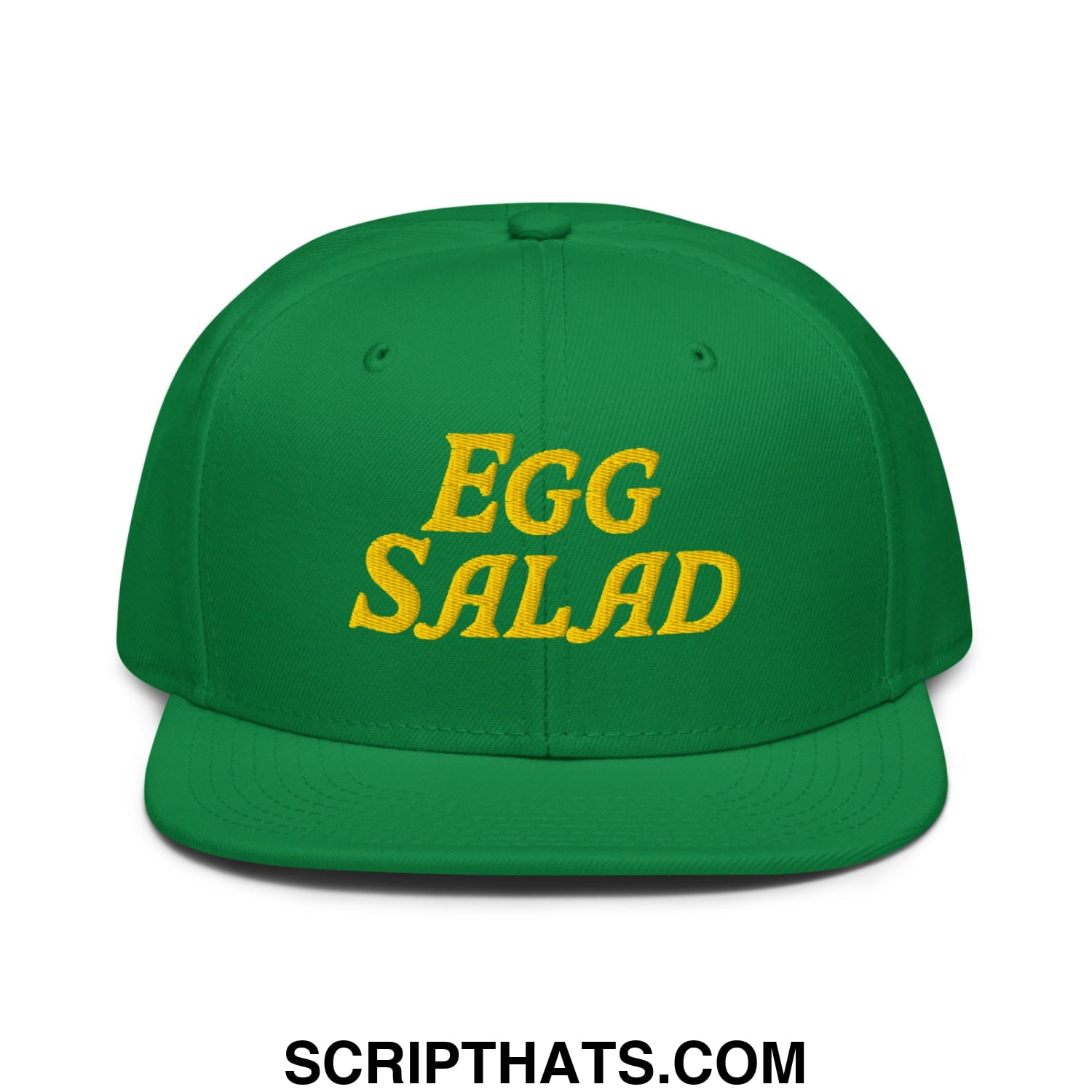 Egg Salad Embroidered Flat Brim Bill Snapback Hat Kelly Green