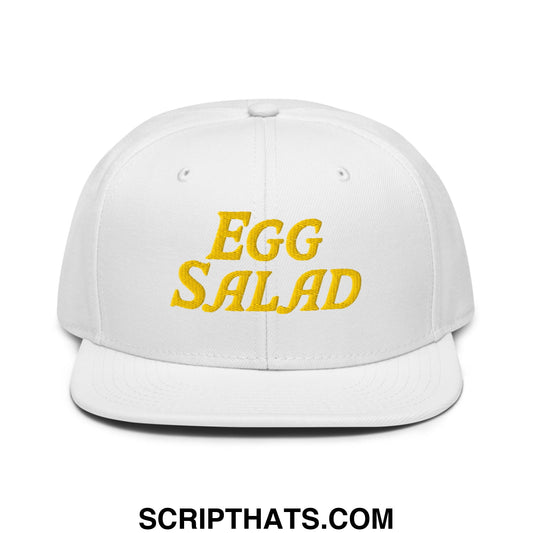 Egg Salad Embroidered Flat Brim Bill Snapback Hat White