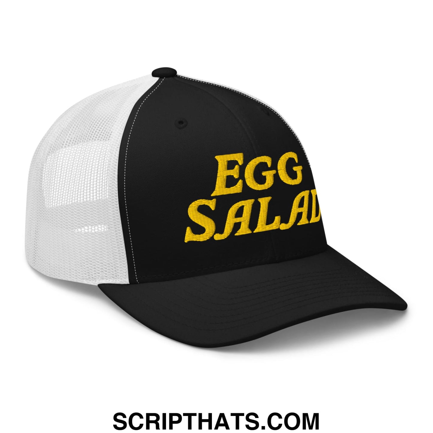 Egg Salad Embroidered Mesh Trucker Hat Black White