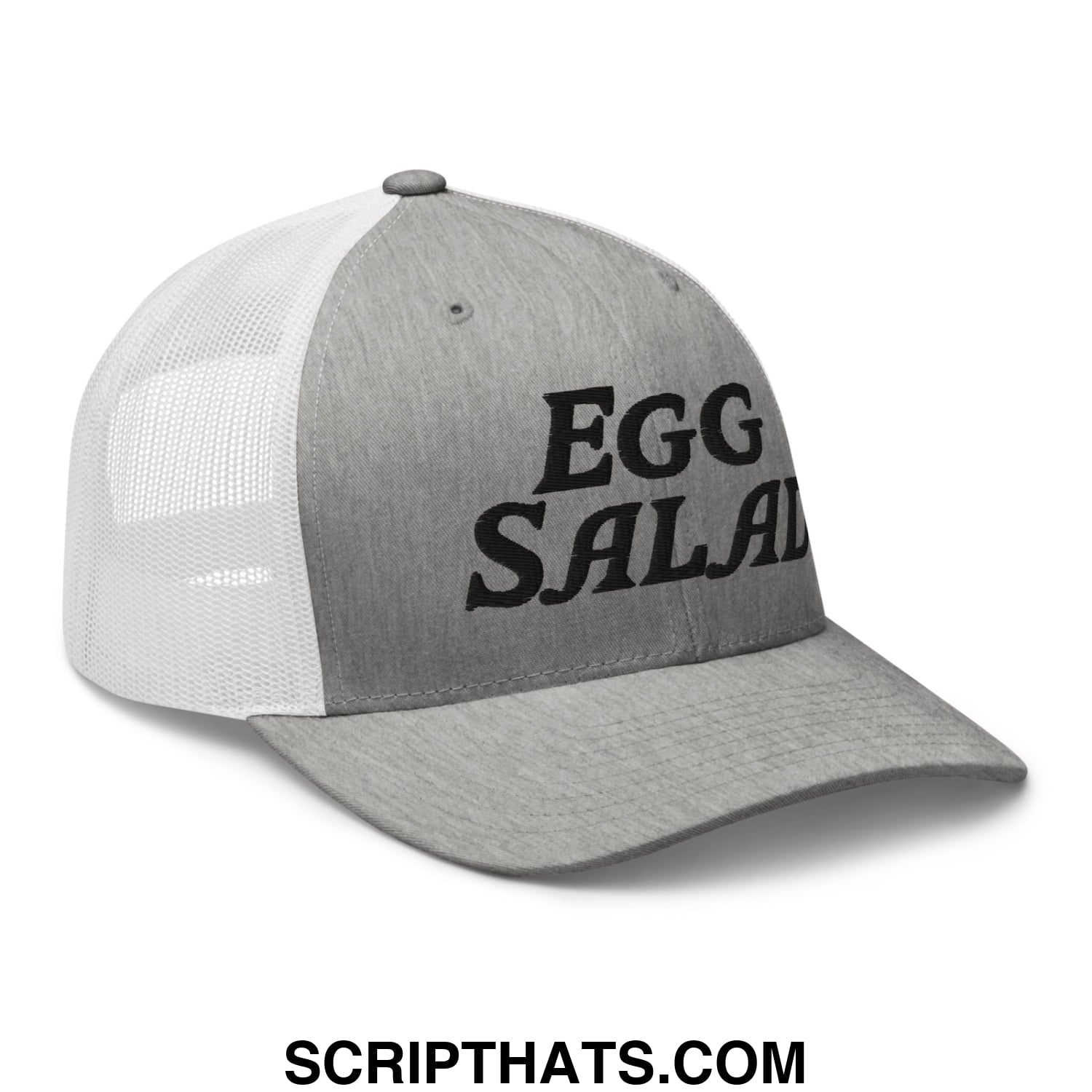 Egg Salad Embroidered Mesh Trucker Hat Heather Grey White