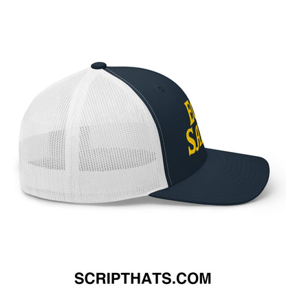 Egg Salad Embroidered Mesh Trucker Hat Navy White