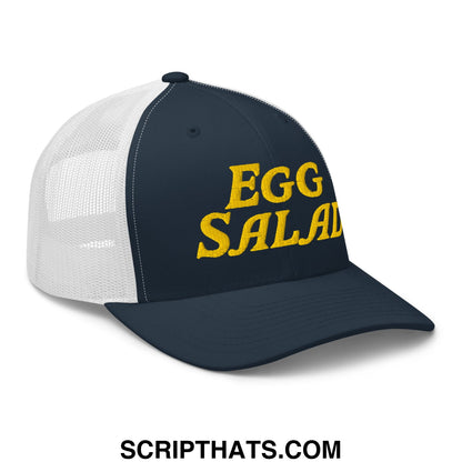Egg Salad Embroidered Mesh Trucker Hat Navy White