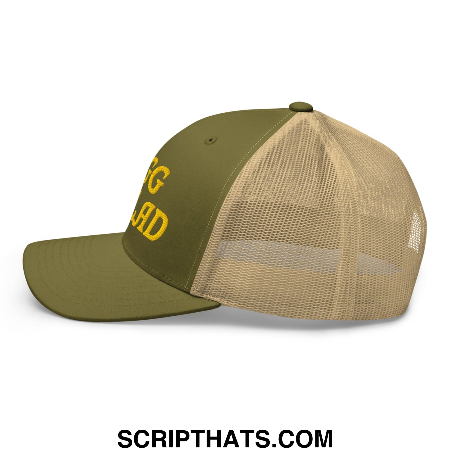 Egg Salad Embroidered Mesh Trucker Hat Moss Khaki