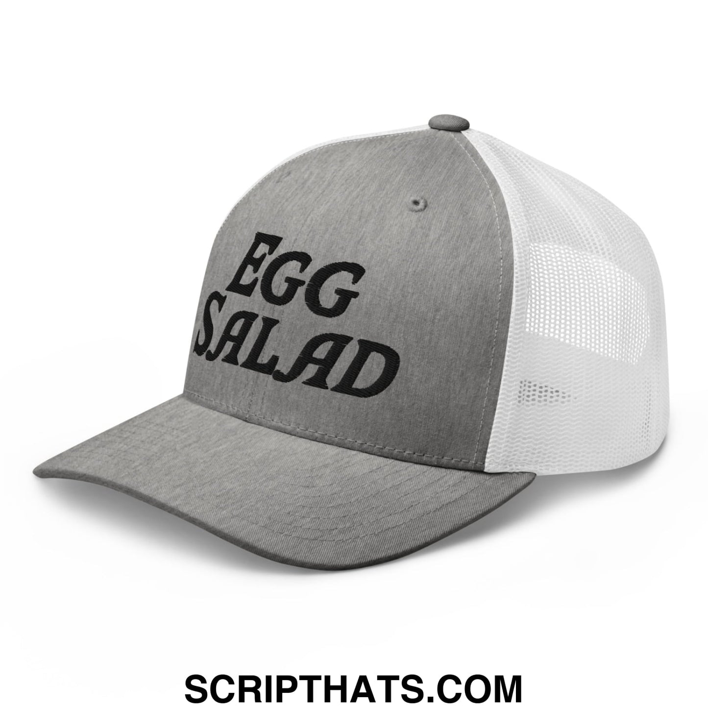 Egg Salad Embroidered Mesh Trucker Hat Heather Grey White
