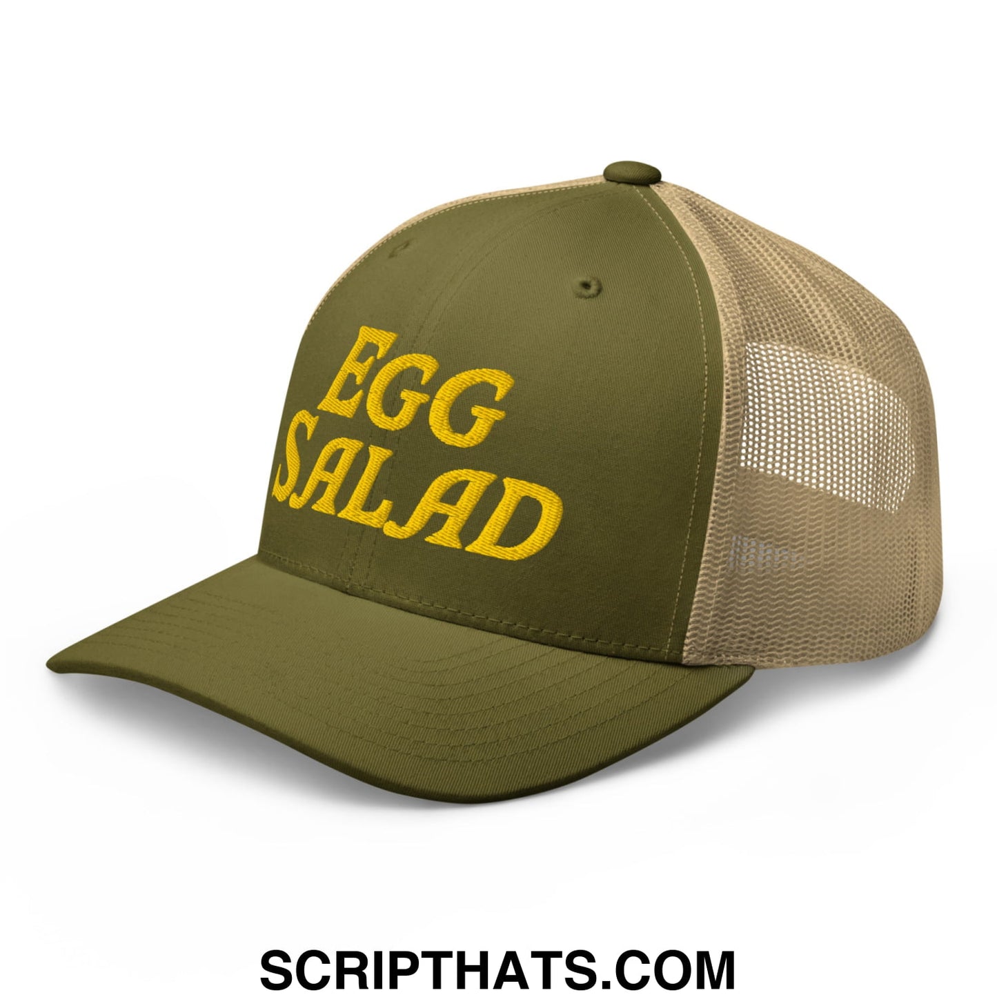 Egg Salad Embroidered Mesh Trucker Hat Moss Khaki