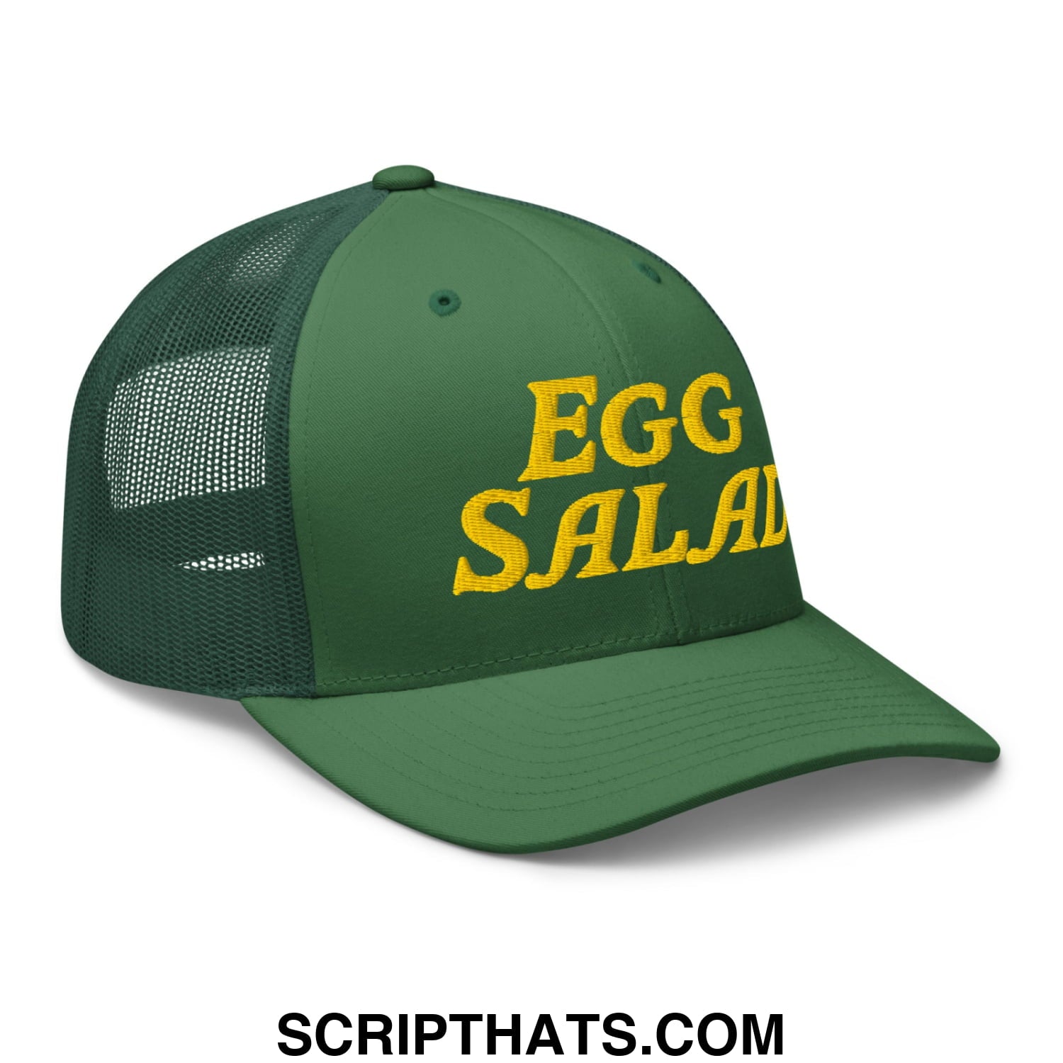 Egg Salad Embroidered Mesh Trucker Hat Evergreen