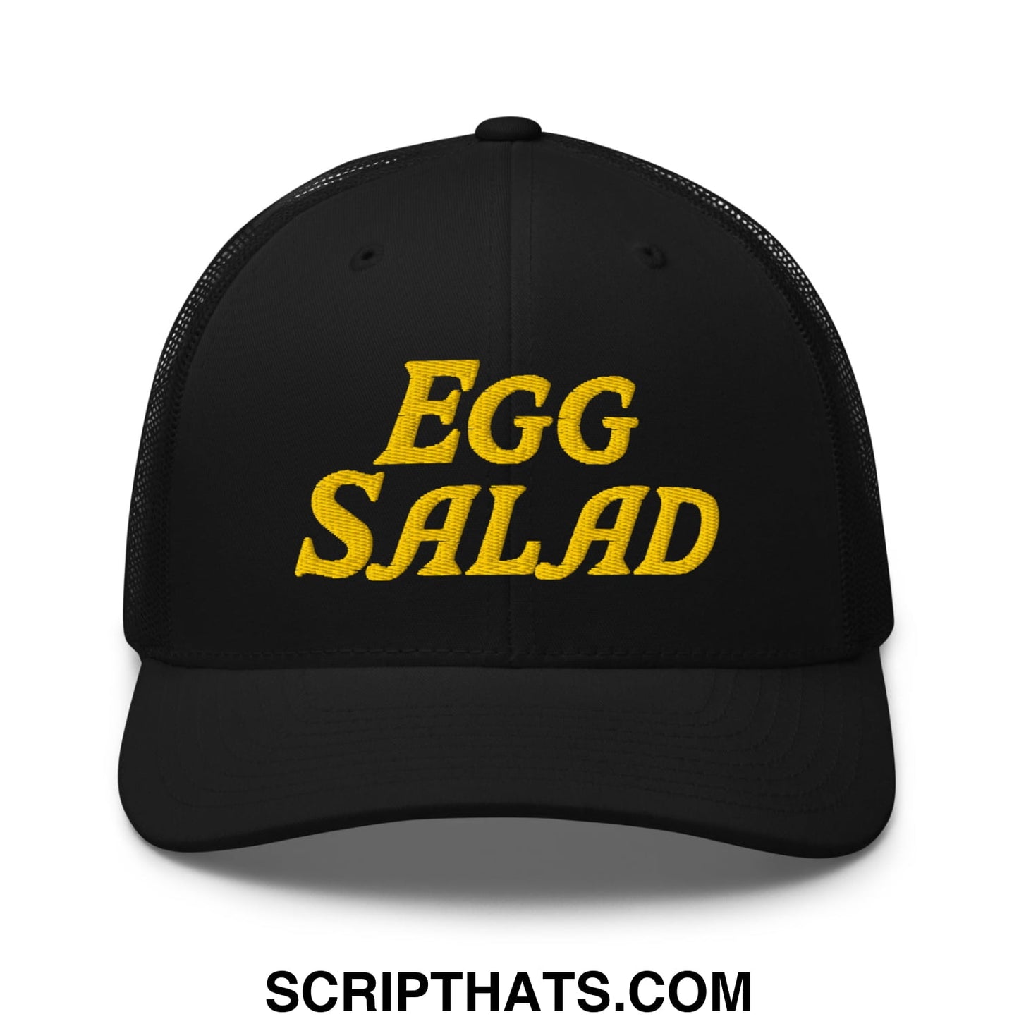 Egg Salad Embroidered Mesh Trucker Hat Black