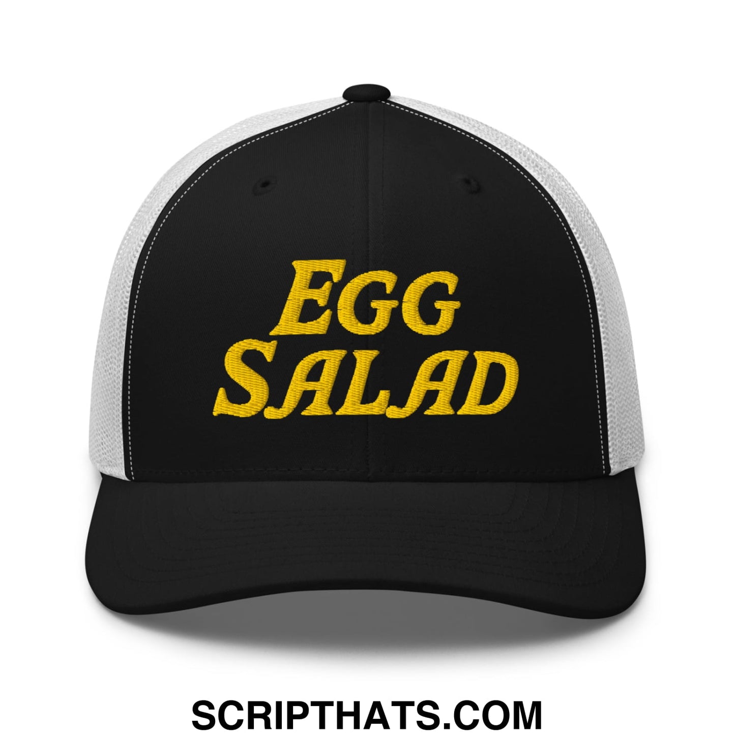 Egg Salad Embroidered Mesh Trucker Hat Black White
