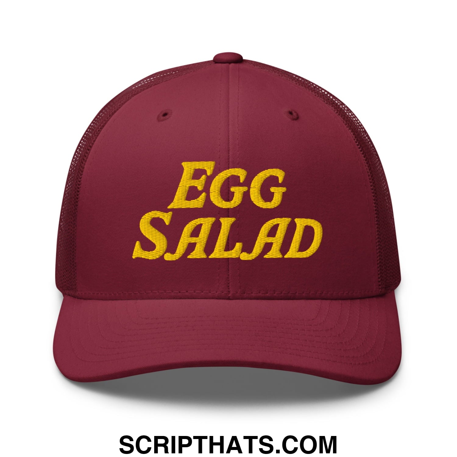 Egg Salad Embroidered Mesh Trucker Hat Cranberry