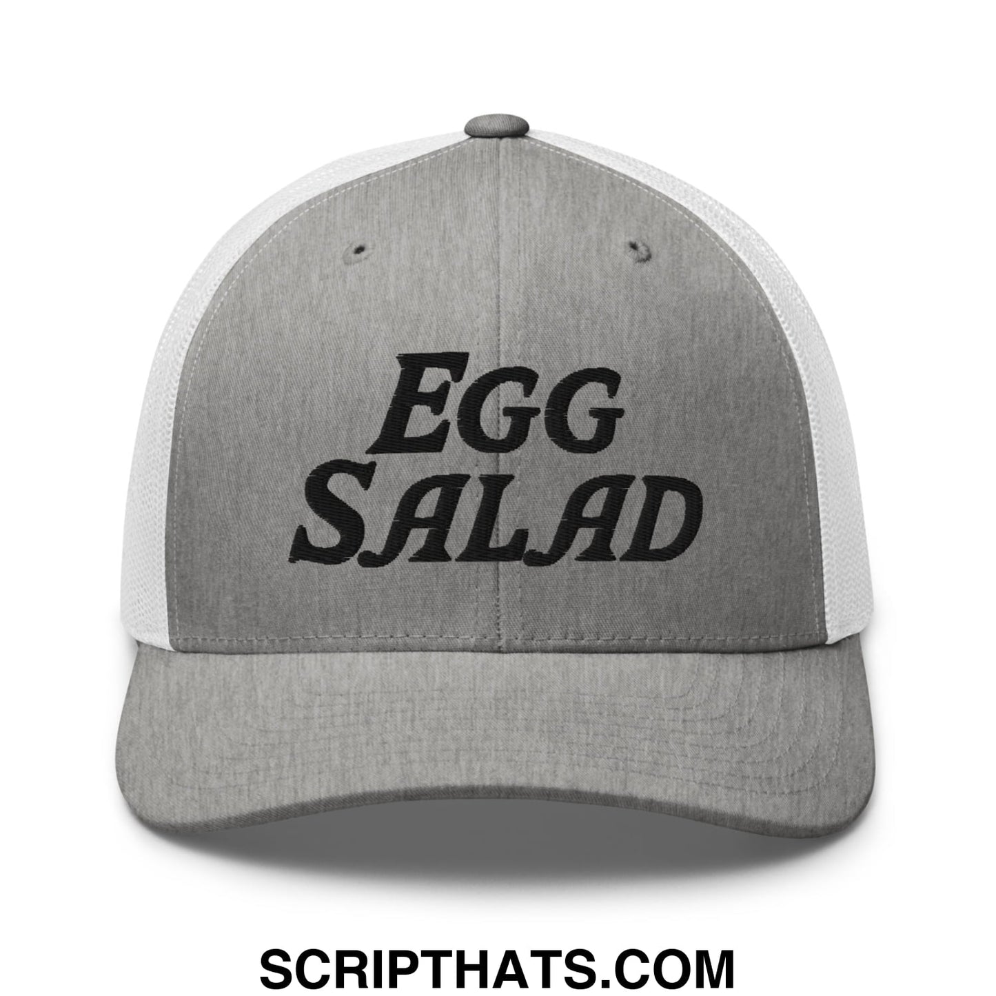 Egg Salad Embroidered Mesh Trucker Hat Heather Grey White