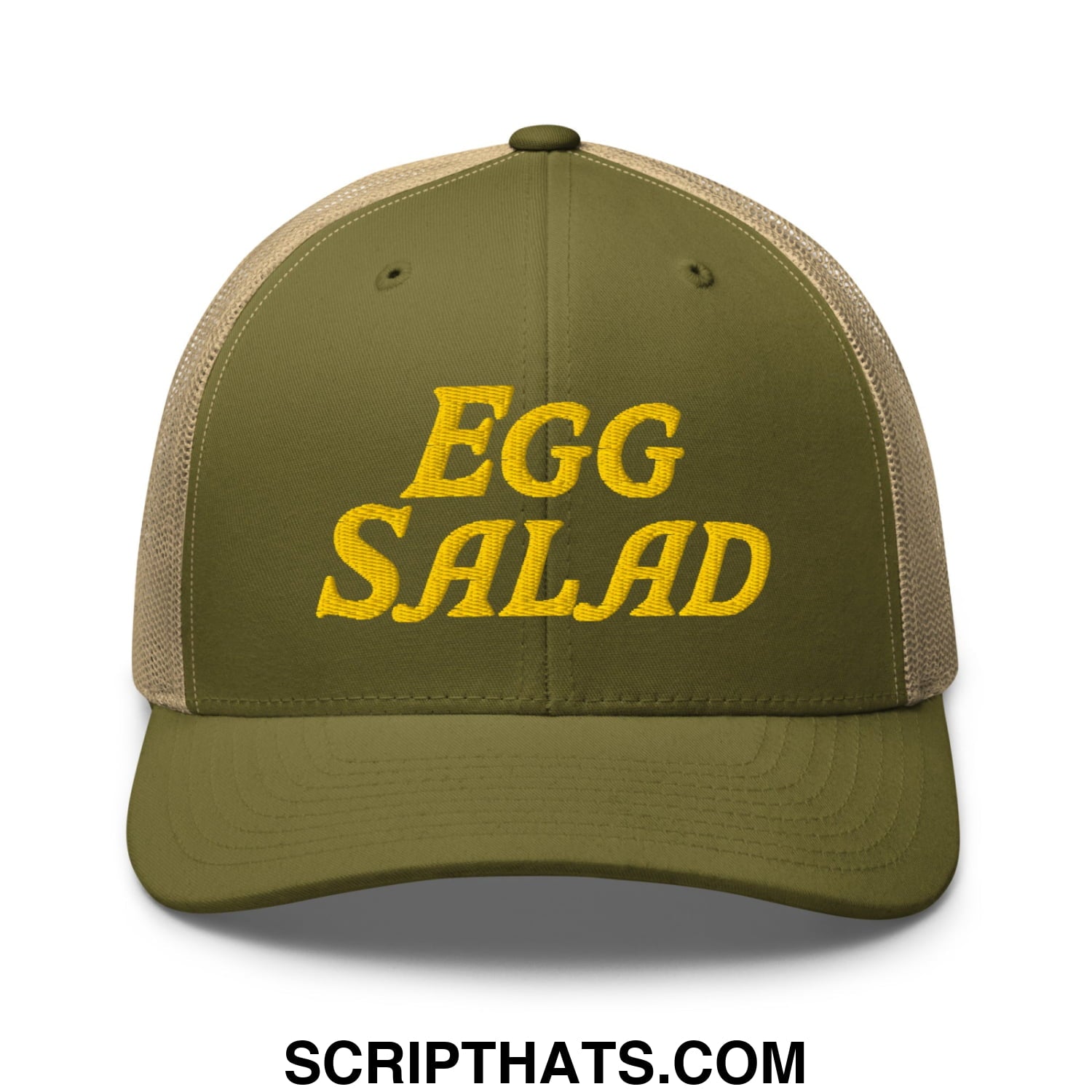 Egg Salad Embroidered Mesh Trucker Hat Moss Khaki
