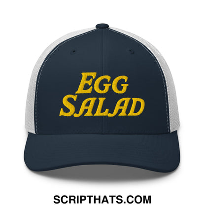 Egg Salad Embroidered Mesh Trucker Hat Navy White
