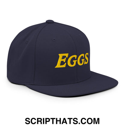 Eggs Embroidered Flat Bill Brim Snapback Hat Navy