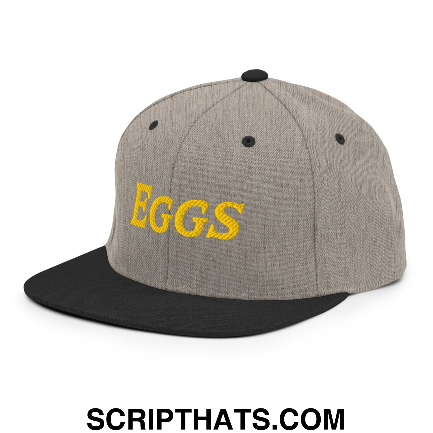 Eggs Embroidered Flat Bill Brim Snapback Hat Heather Black
