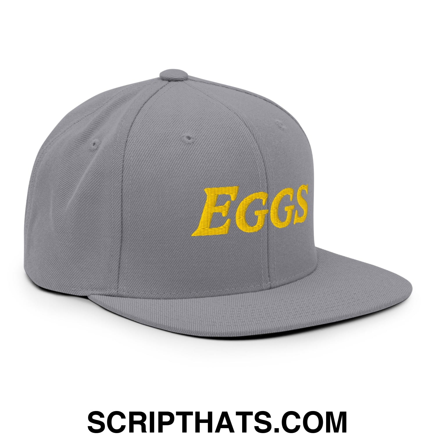 Eggs Embroidered Flat Bill Brim Snapback Hat Silver
