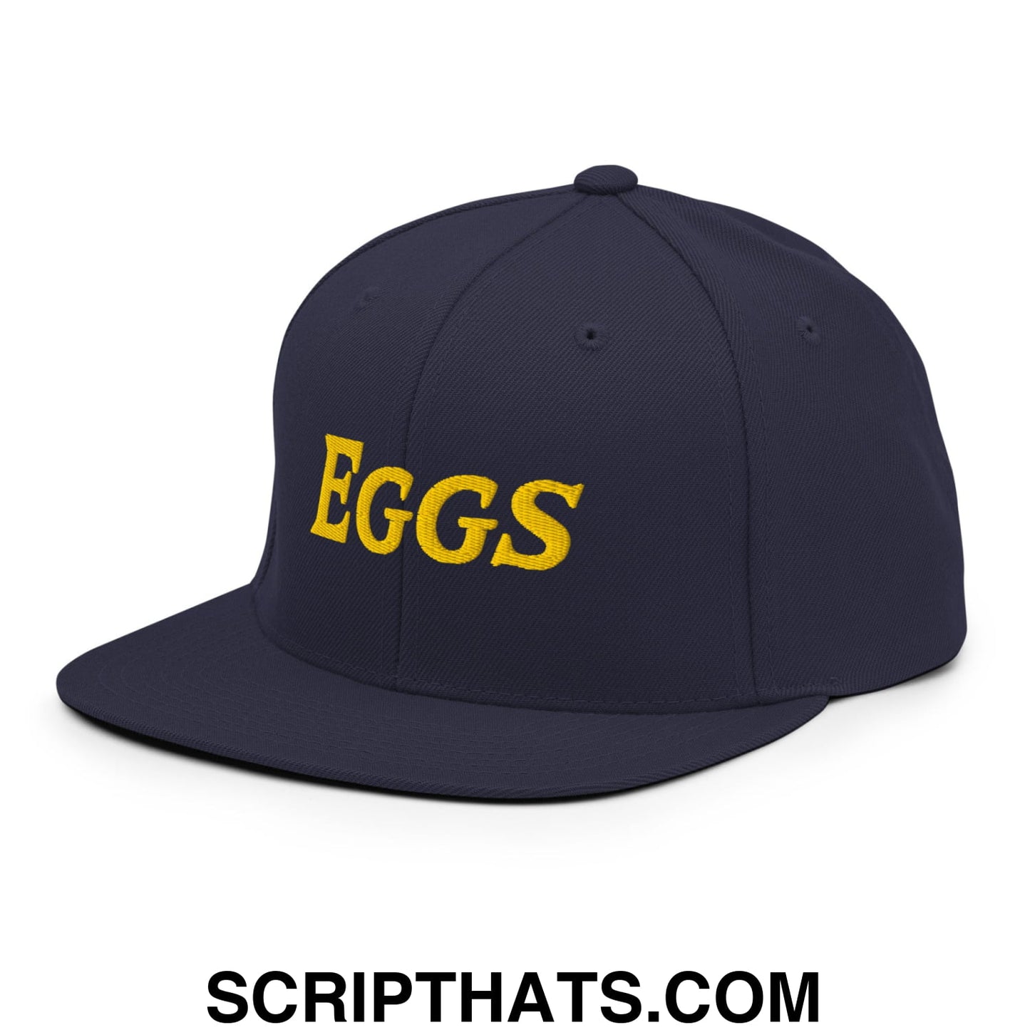 Eggs Embroidered Flat Bill Brim Snapback Hat Navy