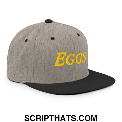 Eggs Embroidered Flat Bill Brim Snapback Hat Heather Black