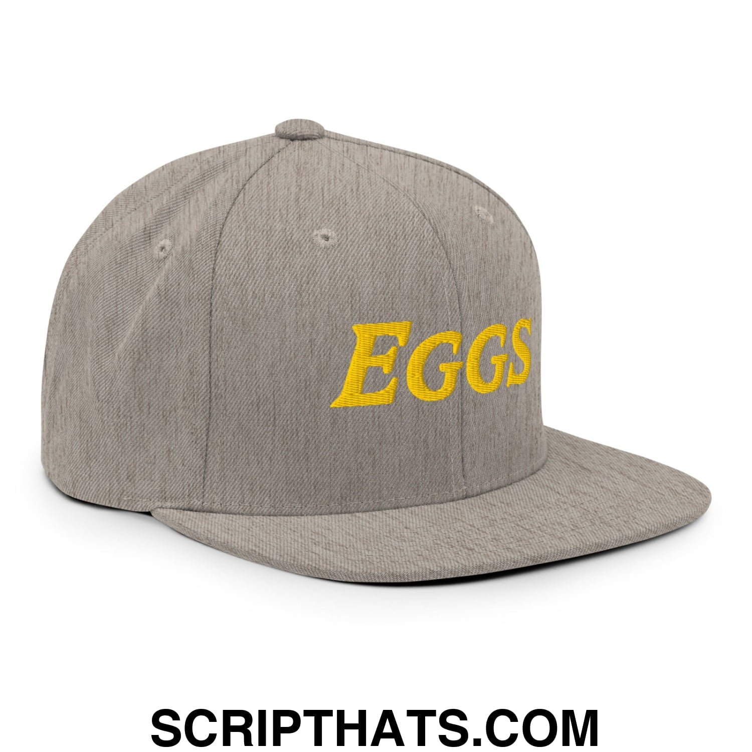 Eggs Embroidered Flat Bill Brim Snapback Hat Heather Grey