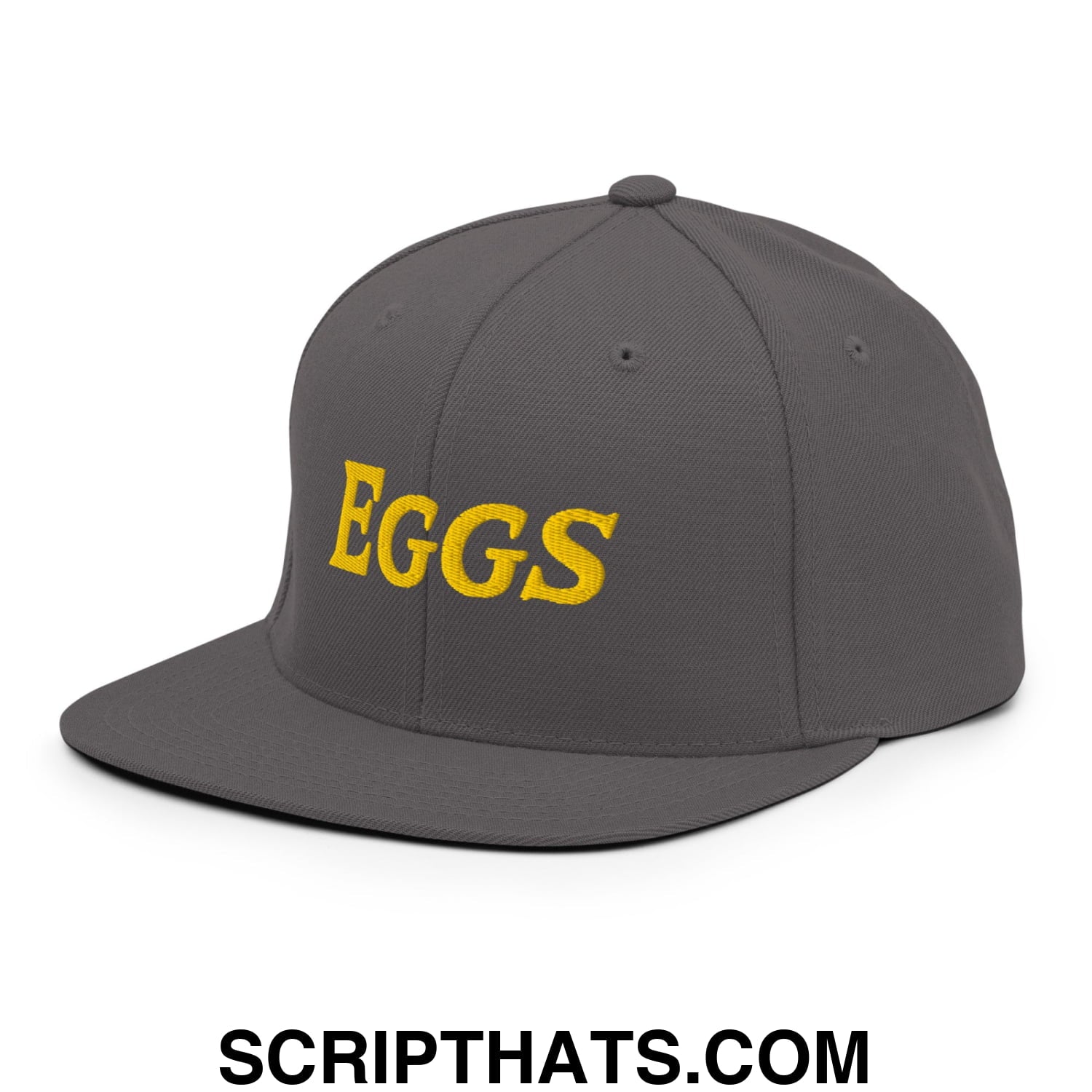 Eggs Embroidered Flat Bill Brim Snapback Hat Dark Grey