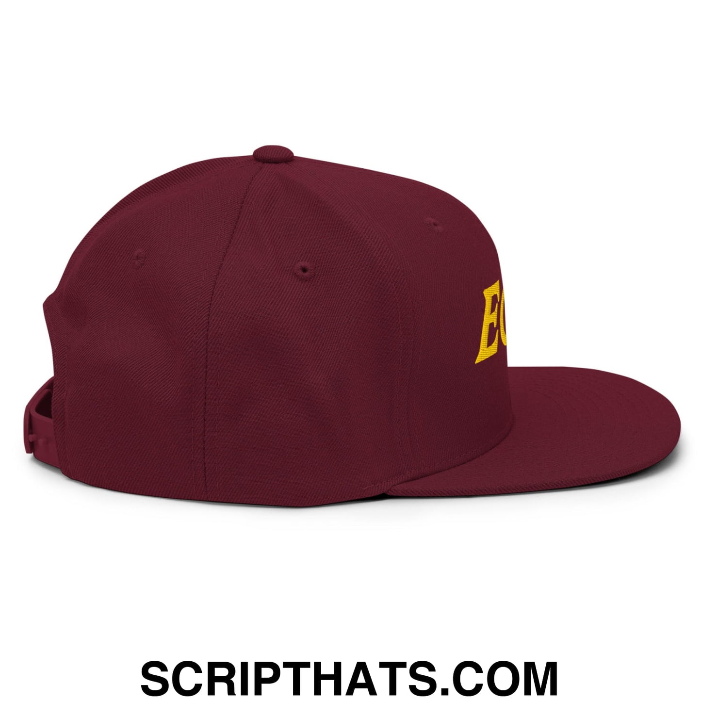 Eggs Embroidered Flat Bill Brim Snapback Hat Maroon