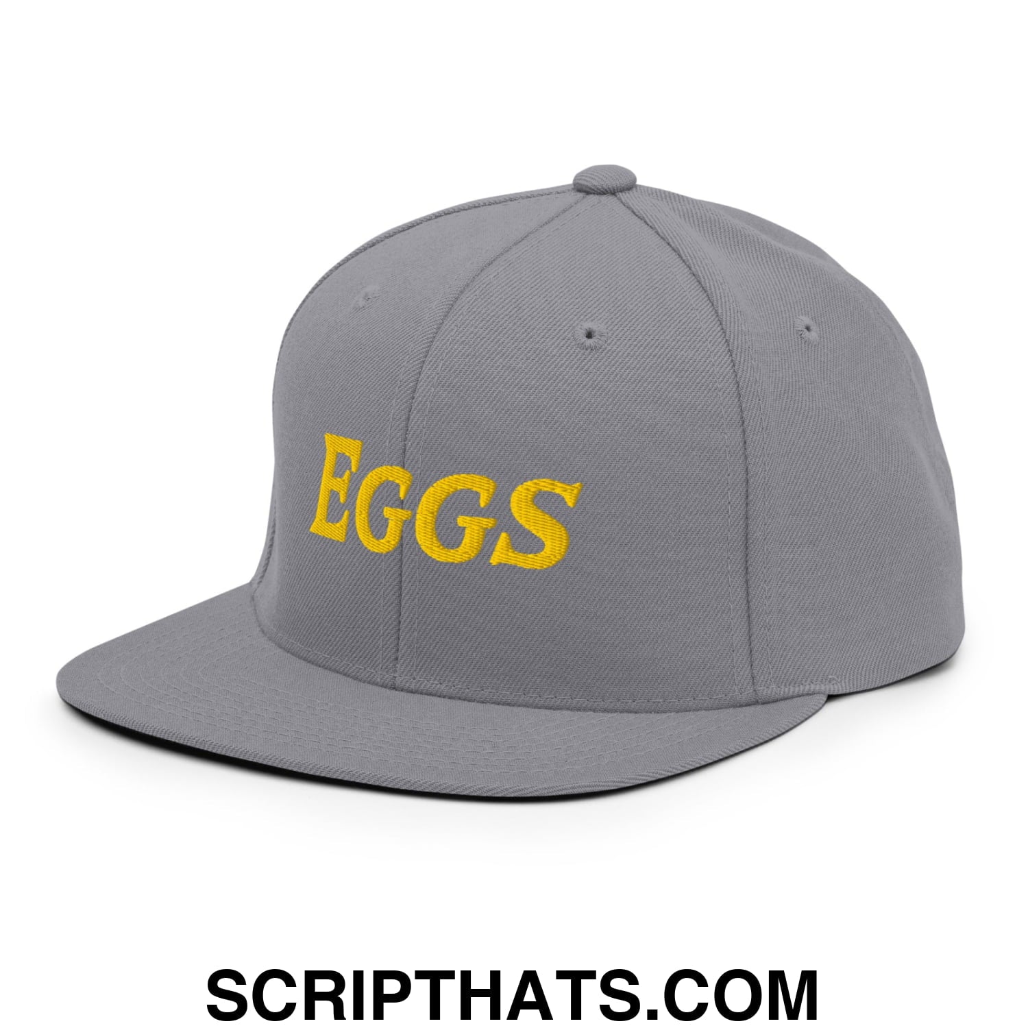Eggs Embroidered Flat Bill Brim Snapback Hat Silver
