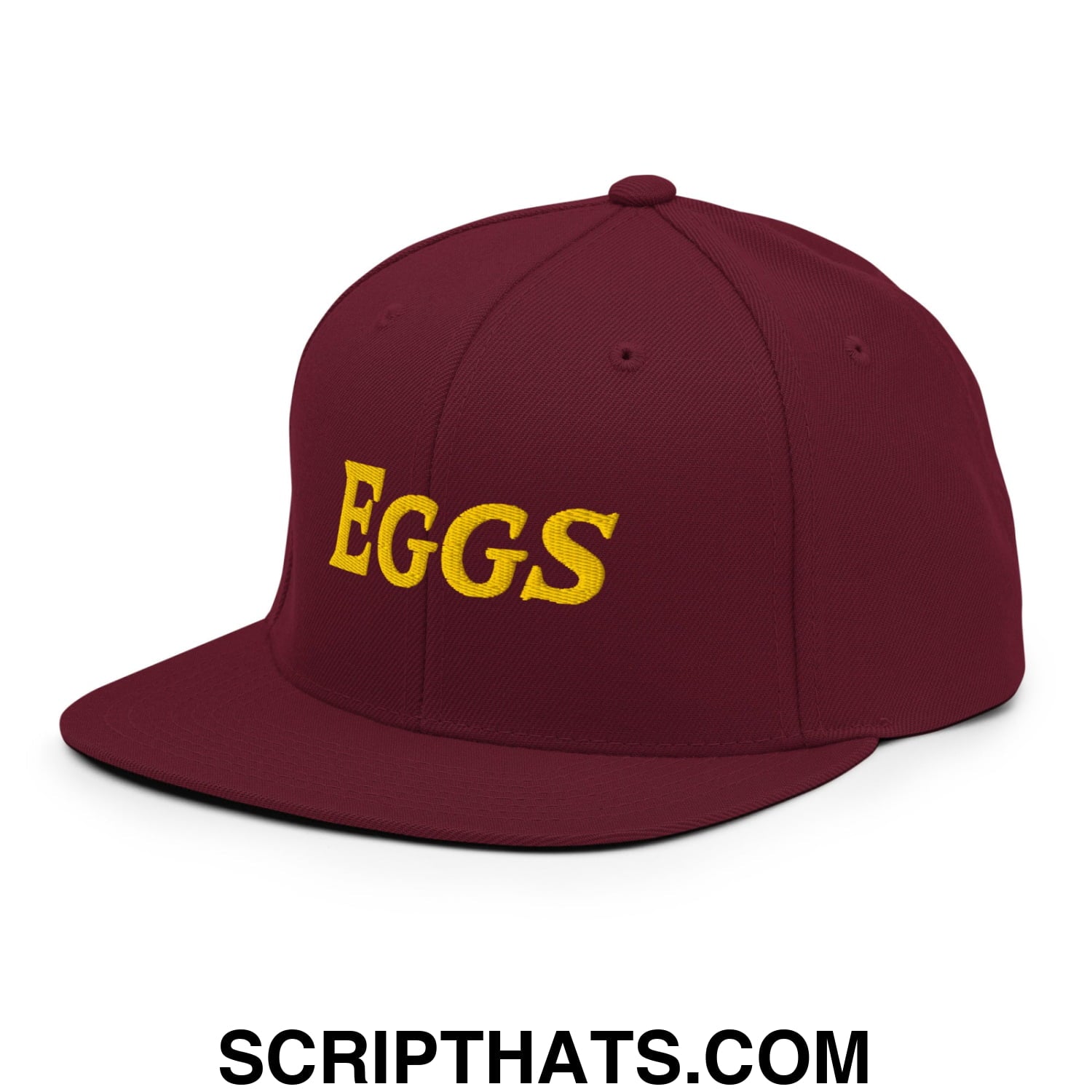 Eggs Embroidered Flat Bill Brim Snapback Hat Maroon