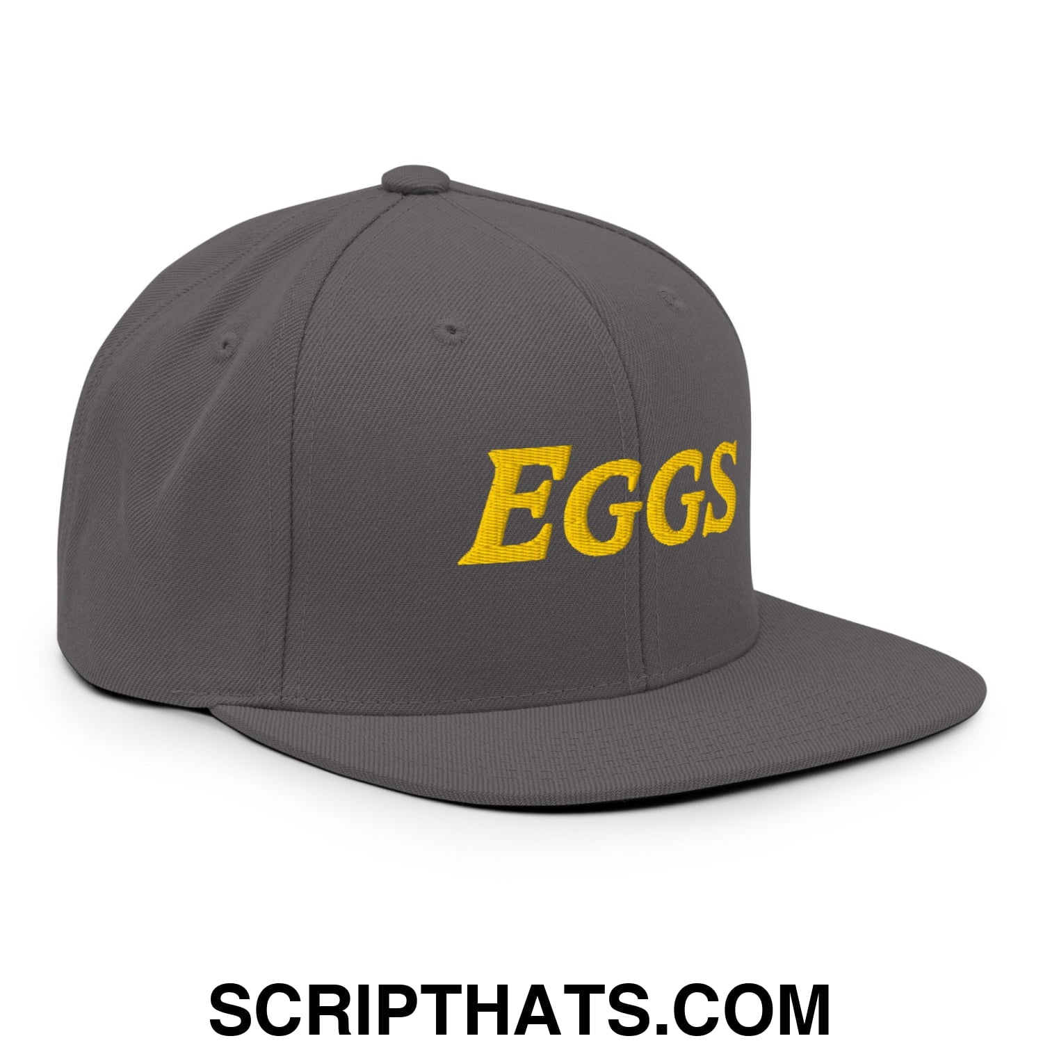 Eggs Embroidered Flat Bill Brim Snapback Hat Dark Grey