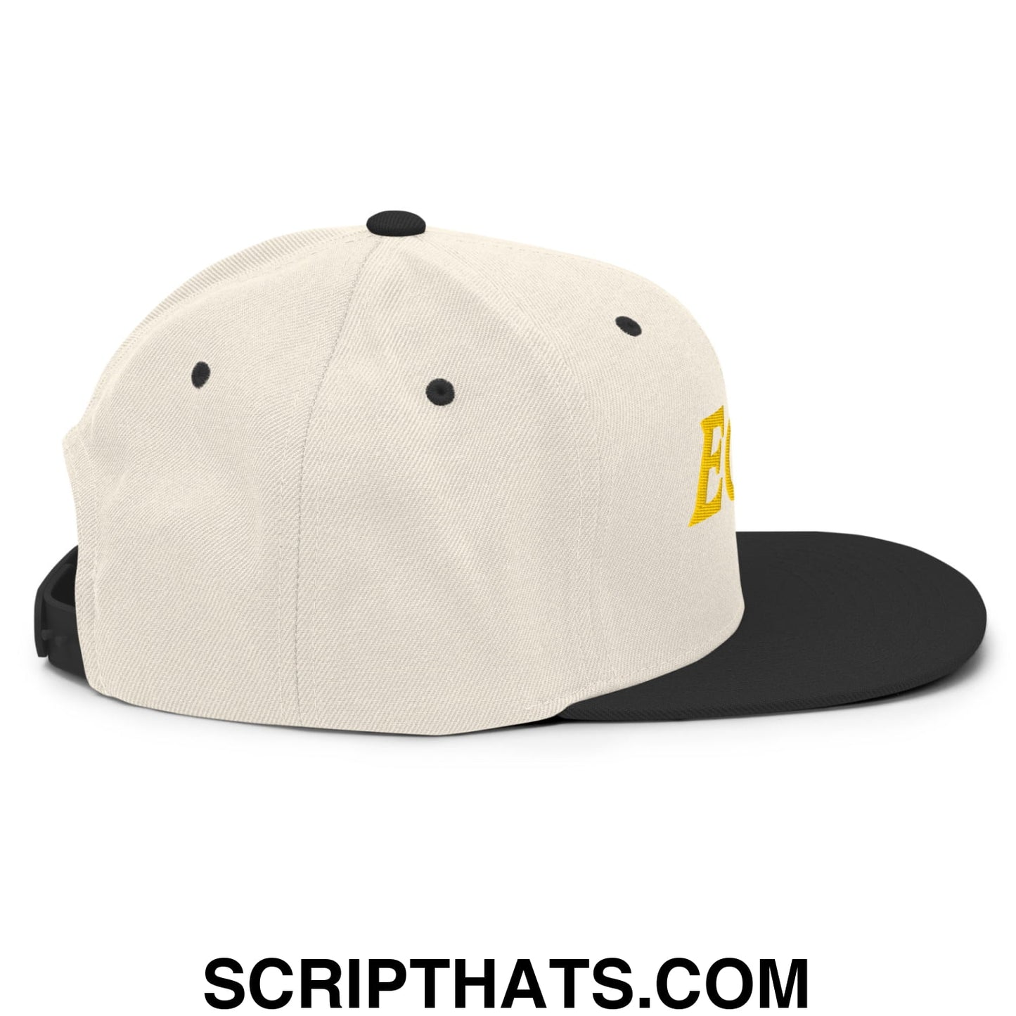 Eggs Embroidered Flat Bill Brim Snapback Hat Natural Black