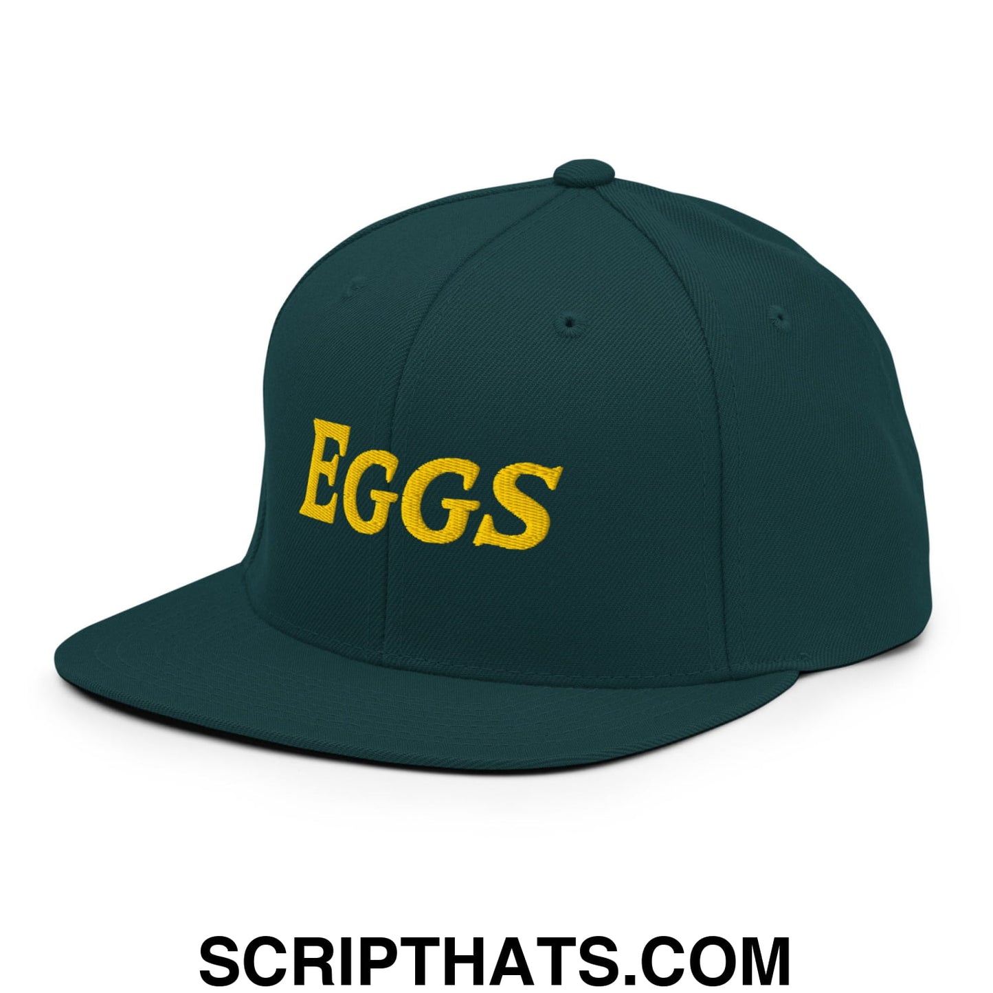 Eggs Embroidered Flat Bill Brim Snapback Hat Spruce