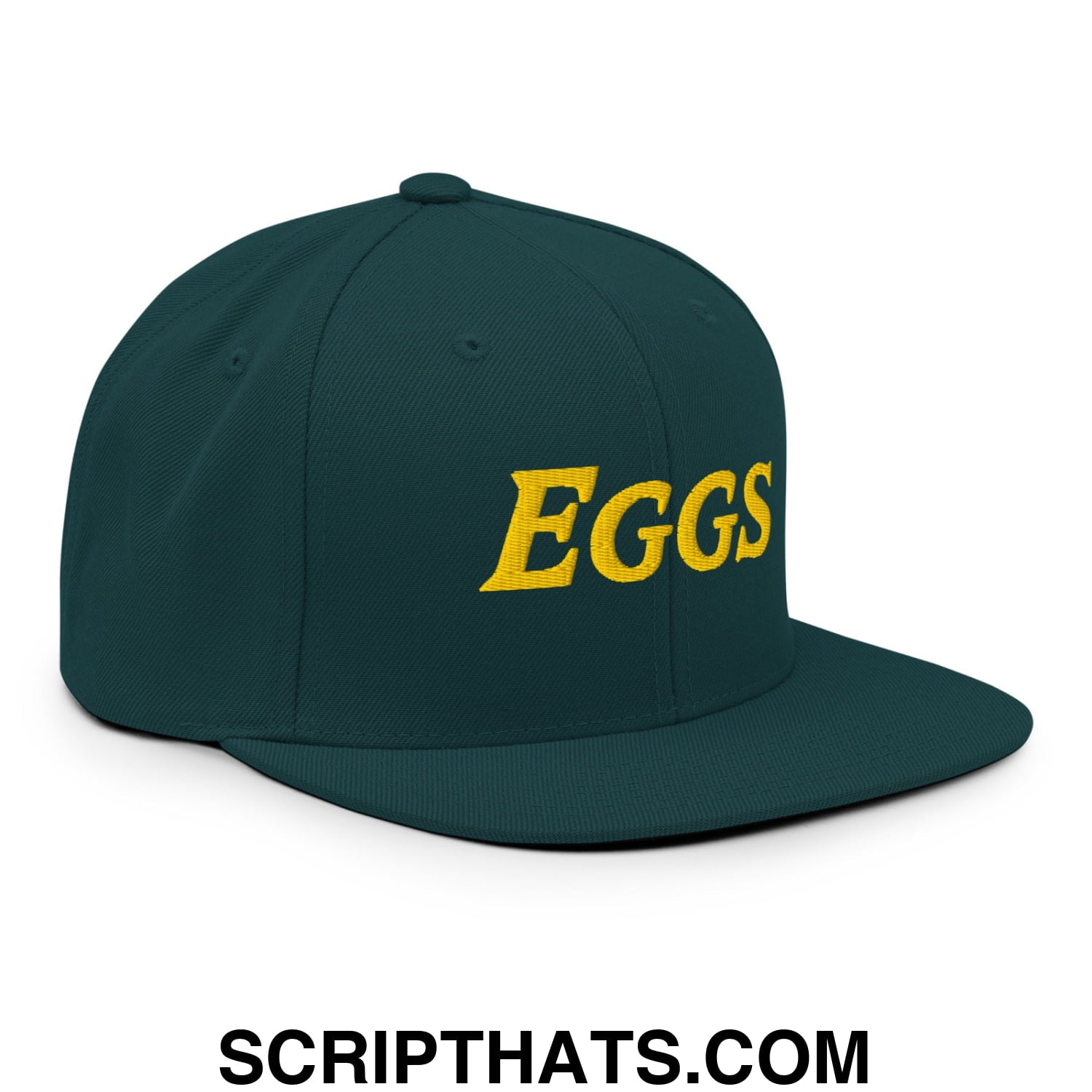 Eggs Embroidered Flat Bill Brim Snapback Hat Spruce