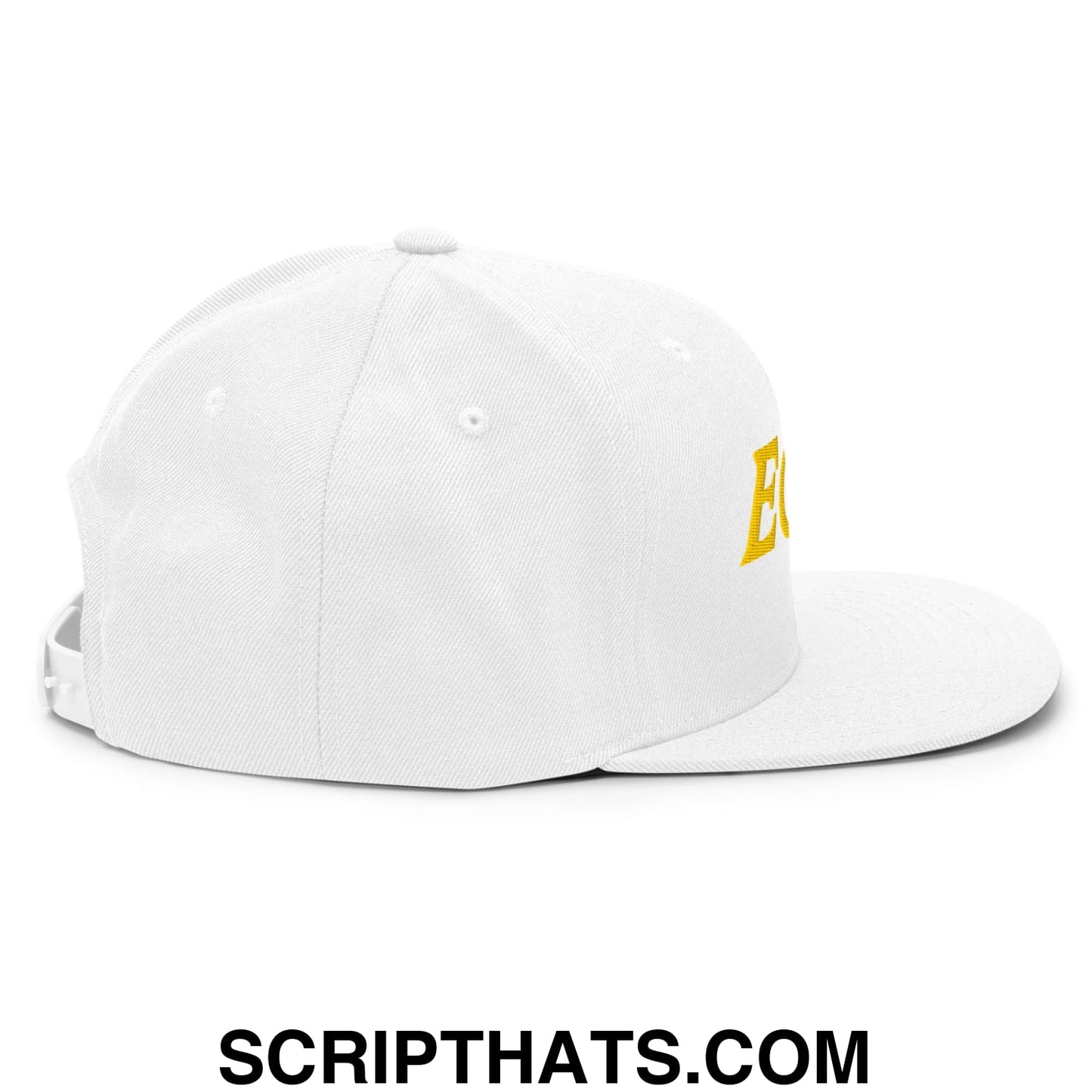 Eggs Embroidered Flat Bill Brim Snapback Hat White