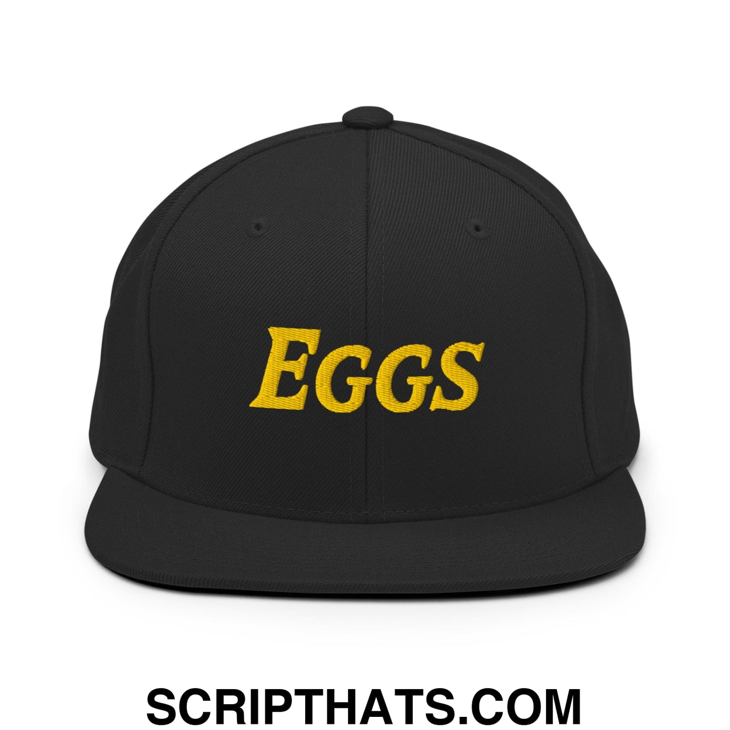 Eggs Embroidered Flat Bill Brim Snapback Hat Black