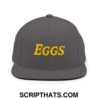 Eggs Embroidered Flat Bill Brim Snapback Hat Dark Grey