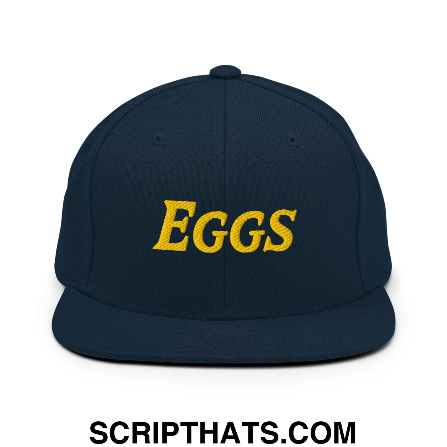 Eggs Embroidered Flat Bill Brim Snapback Hat Dark Navy