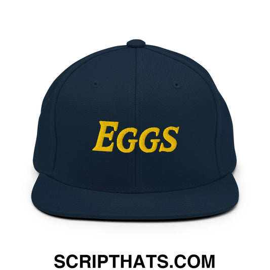 Eggs Embroidered Flat Bill Brim Snapback Hat Dark Navy
