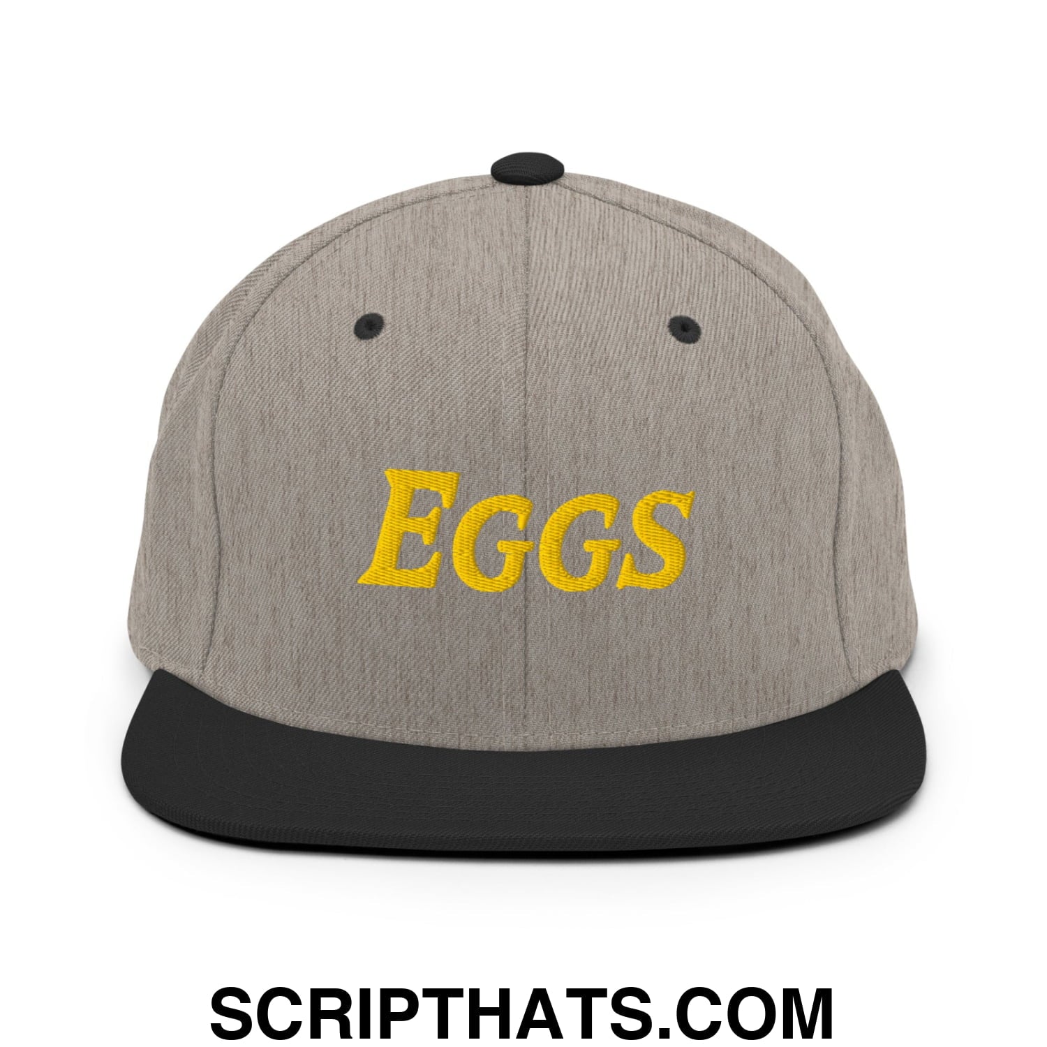 Eggs Embroidered Flat Bill Brim Snapback Hat Heather Black