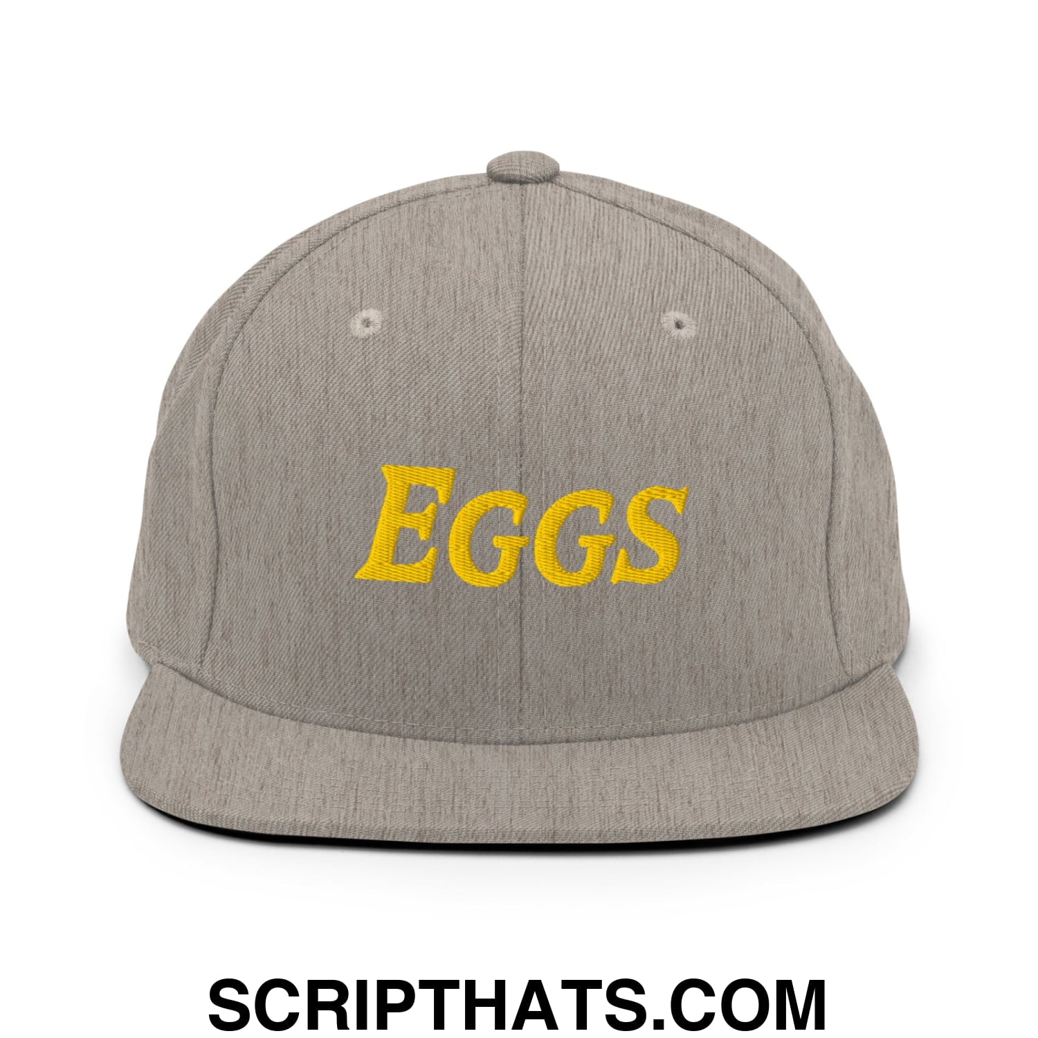 Eggs Embroidered Flat Bill Brim Snapback Hat Heather Grey