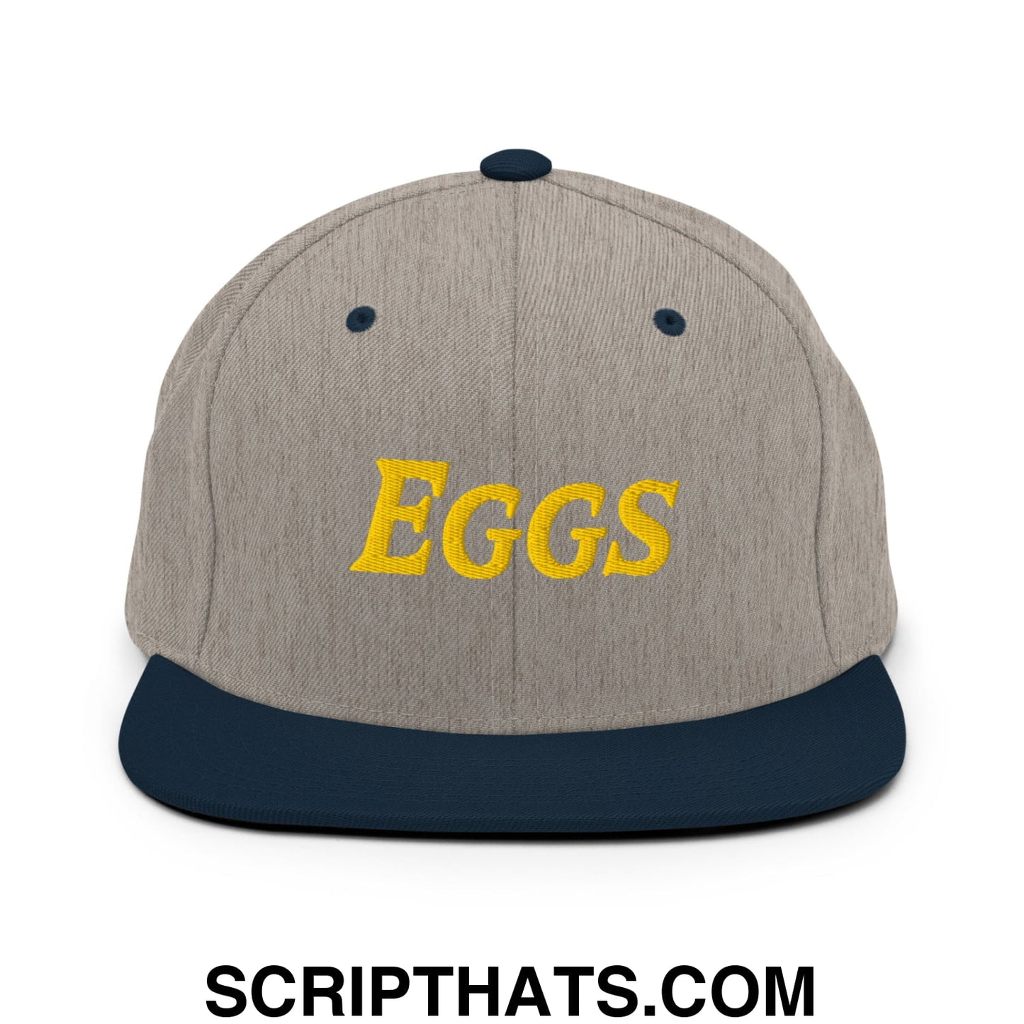 Eggs Embroidered Flat Bill Brim Snapback Hat Heather Grey Navy
