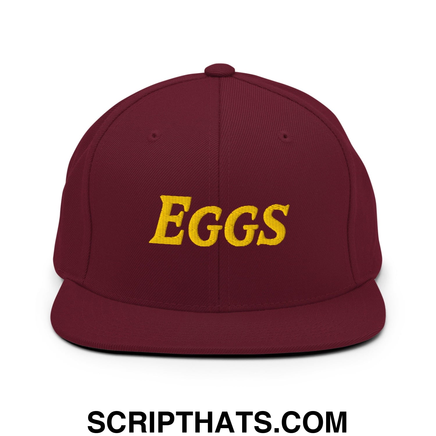 Eggs Embroidered Flat Bill Brim Snapback Hat Maroon