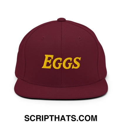 Eggs Embroidered Flat Bill Brim Snapback Hat Maroon