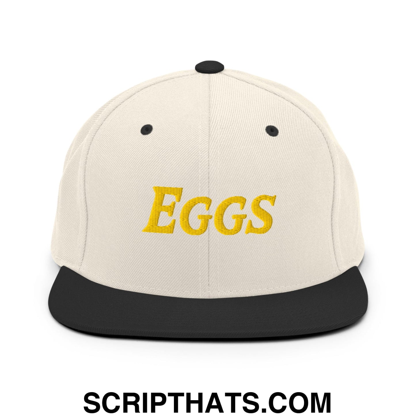 Eggs Embroidered Flat Bill Brim Snapback Hat Natural Black