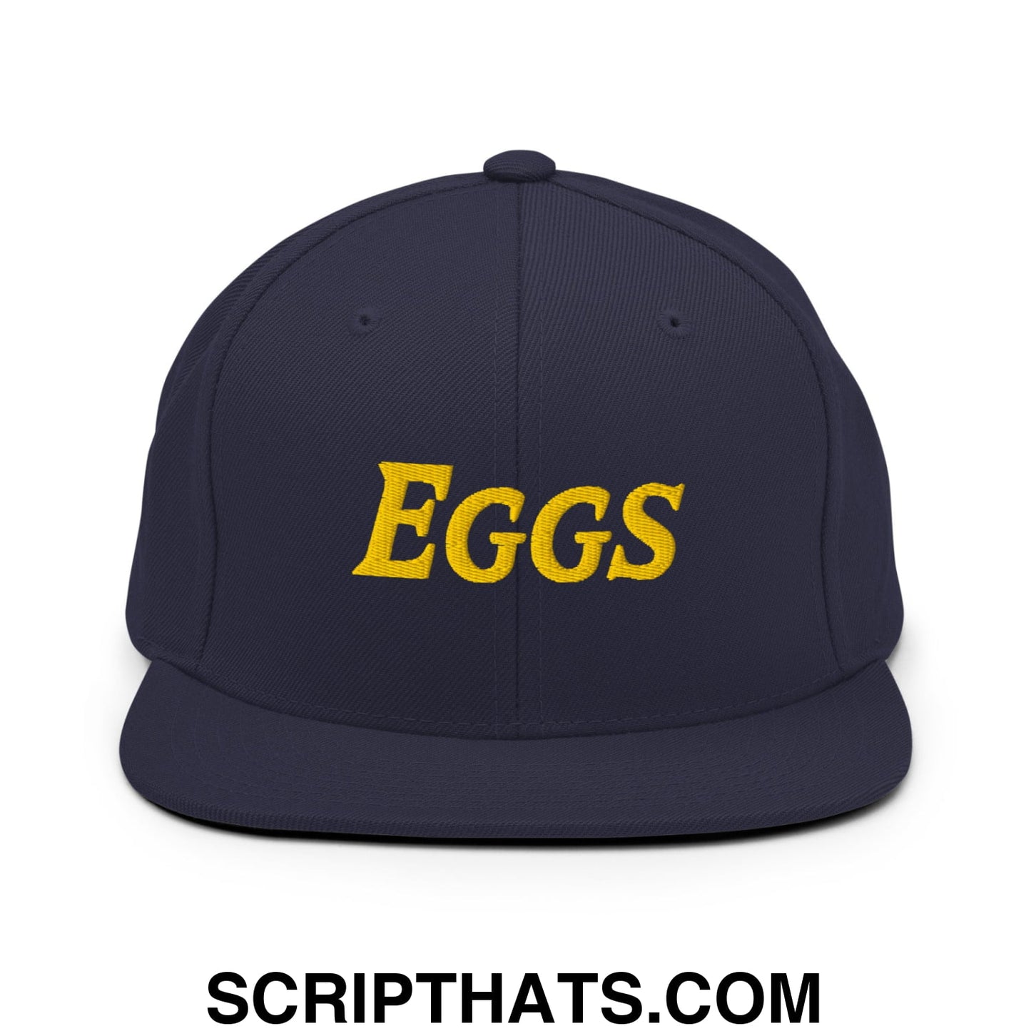 Eggs Embroidered Flat Bill Brim Snapback Hat Navy